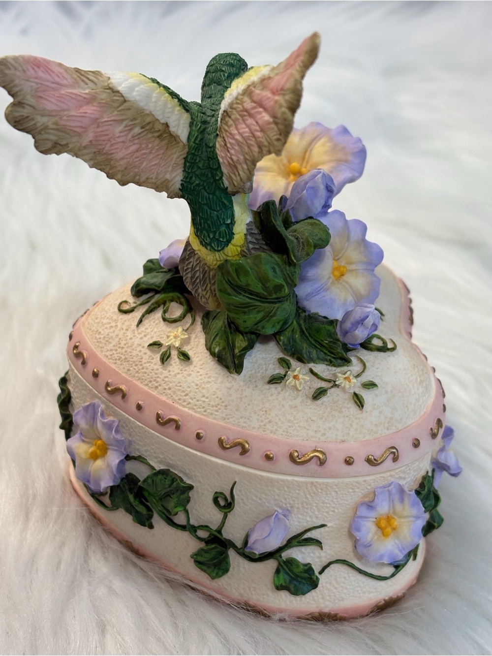 Hand-Painted Hummingbird Bird Trinket Musical Box - Pink & Green - Picture 8 of 10